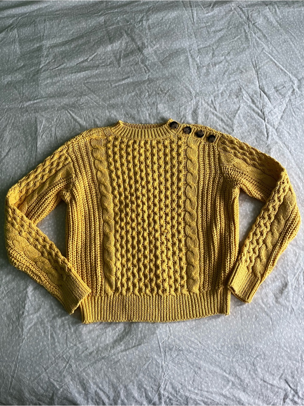 Ann Taylor Yellow Cable Knit Fisherman Sweater, Size M